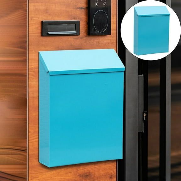 Clearance! Denhf Mailbox with Lock, Wall Mounted Lockable Metal Mailbox for Envelope, Letter, Drop Box with Key, Mounted Mailbox for Home, Office, School, and Porch, Newspaper Holder, Blue