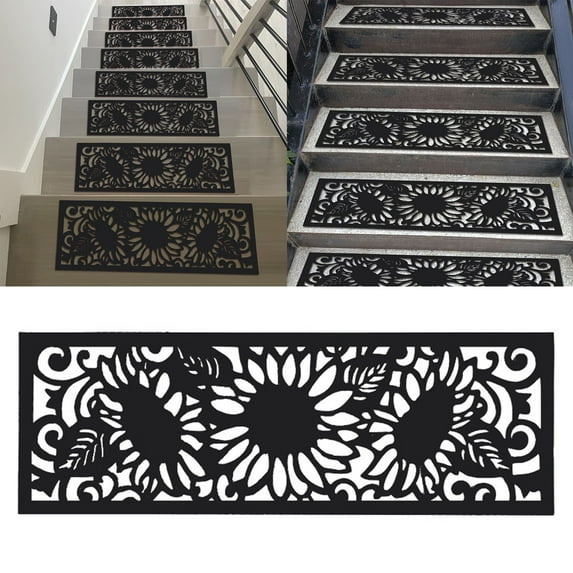 Clearance! Denhf Rubber Stair Treads Mat, Non-slip Hollow Design Step Mats, Modern Stair Rugs for Indoor Outdoor Entrance, Stairs, and Steps, Stair Covers, Stair Runner, 29.1x9.5 Inch, Black