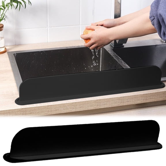 Clearance! Denhf Silicone Sink Splash Guard, Durable Water Splash Guard with Non-slip Suction Cup Base for Kitchen and Bathroom, Splash Protector for Mess-free Cooking and Dishwashing, 19.3", Black