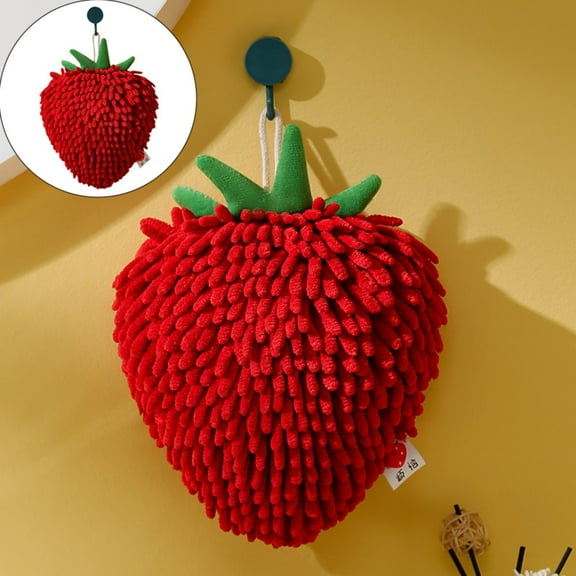 Clearance! Denhf Strawberry Creative Fuzzy Ball Hand Towel, Super Absorbent Soft Chenille Hand Towel, Fruit Themed Decorative Towels for Bathroom, Quick Drying Hand Towel, Fuzzy Ball Towel, Red