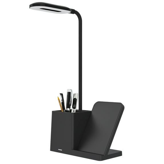 Hvmvliv Desk Lamp LED Desk Lamp with Wireless Charger and Organizer,Home Office Touchs Reading Lamp with Pen Holders/Storage,Eye Caring Desk Light(Black)