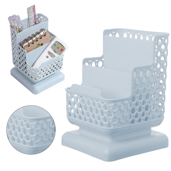 Clearance Desk Pencil Pen Holder Desktop Stationary Organizer With Three Compartment Supply Storage Box Art Supply Storage Organizer Hollow Design For Desk Or Vanity Table