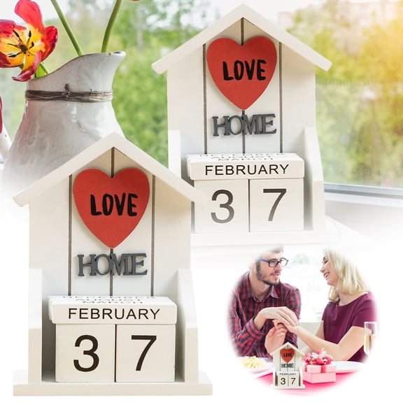 Clearance Desktop Ornament under $10,1 Set Vintage Wood Perpetual Calendar Calendar In The Shape Of Small House Shabby Chic Desktop Calendar Rustic Wooden Cubes Calendar Home Decoration