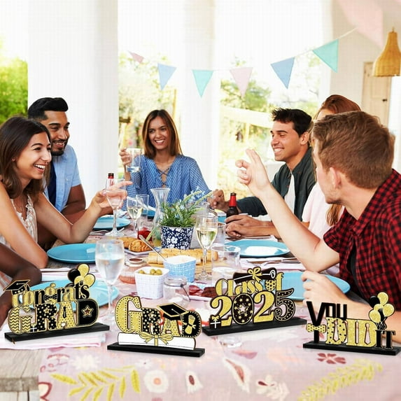 Clearance Desktop Ornament under $10,4 Pcs 2025 Graduation Decorations Class Of 2025 Congrats Grad Centerpieces Congratulate Graduation Table Toppers For High School College Graduation ()