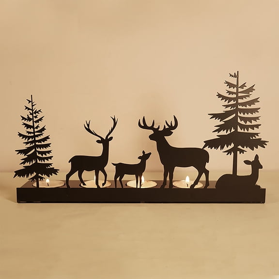 Clearance Desktop Ornament under $10,Christmas Decorations Elegant Metal Christmas Deer And Tree Candlestick. Attractive Christmas Tabletop Decor With Illuminating For Festive Home Christmas