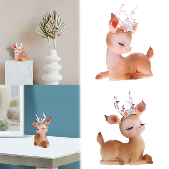Clearance Desktop Ornament under $10,Flower Rhyme Deer Fairy Figurines Desktop Statue Friends Decor Car Interior Toys For Kids Wedding Cake Picks Deer Figure For Cake Brass Deer Resin