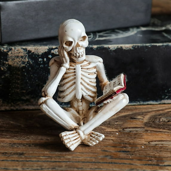 Clearance Desktop Ornament under $10,Halloween Skeleton Statue Gothic Reading Figurines For Indoor Decor Fireplace Bookshelf & Display Halloween Decor Sculpture For Themed
