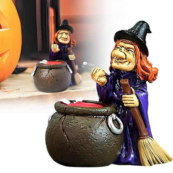 Clearance Desktop Ornament under $10,Halloween Witch Gnome Halloween Gnomes And Witch Figurines Resin Fall Gnome Statues Ornaments Table Centerpiece Decor Home Table Decor (Black Cauldron Wi