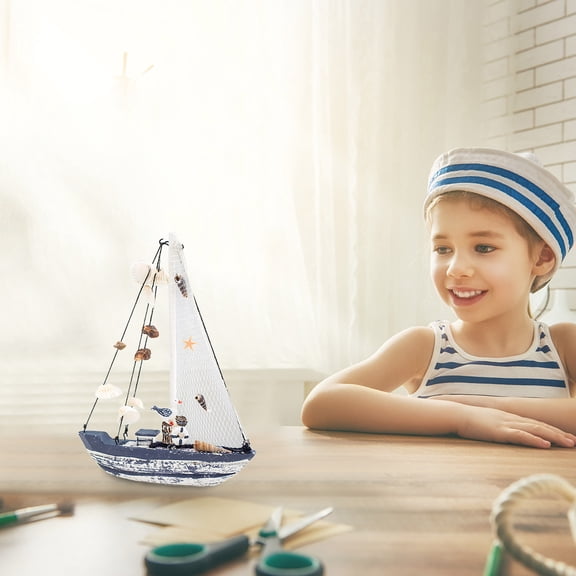 Clearance Desktop Ornament under $10,Home Nautical Wooden Sailboat Ornament Beach Decoration Retro Wooden Sailboat Beach Ornament Kitchen Bathroom Office Party Center Decoration
