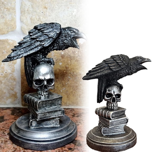 Clearance Desktop Ornament under $10,On Halloween Home Decor Gothic Crow On Statue Perching On Macabre Decorative Figurine Resin Crow Bird Themed Sculpture For Home Craft Decorations