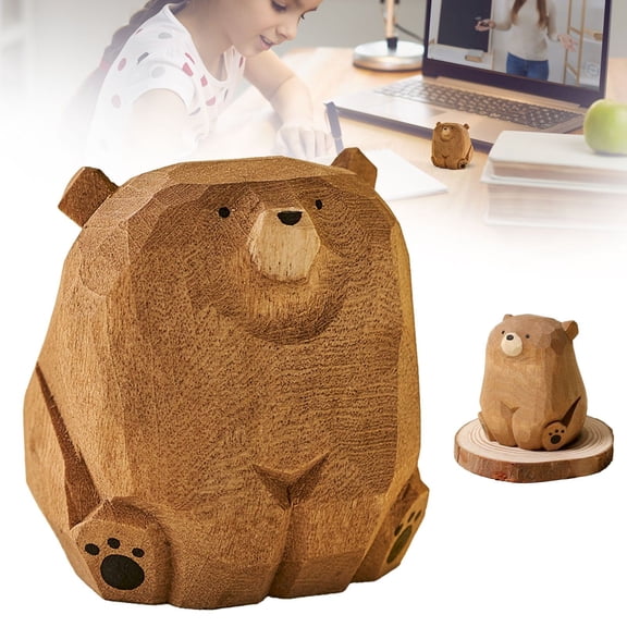 Clearance Desktop Ornament under $10,Wood Hand Carved Bear Figurines Black Bear Figurine Wood Carving Miniature Decoration Statue Art Craft Wood Bear Wood Sculpture Home Decor