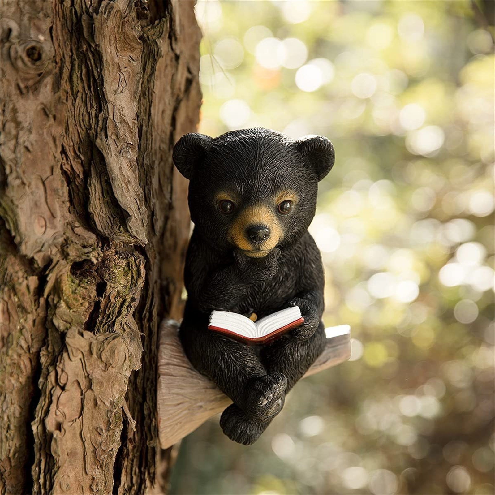 Clearance Desktop Ornament under $15,Solar Charging Baby Bear&Koala Reading Book Sculpture Resin Animal Statue Outdoor Decoration With Solar LED Lights Yard Art Sculpture For Yard Patio Porch De
