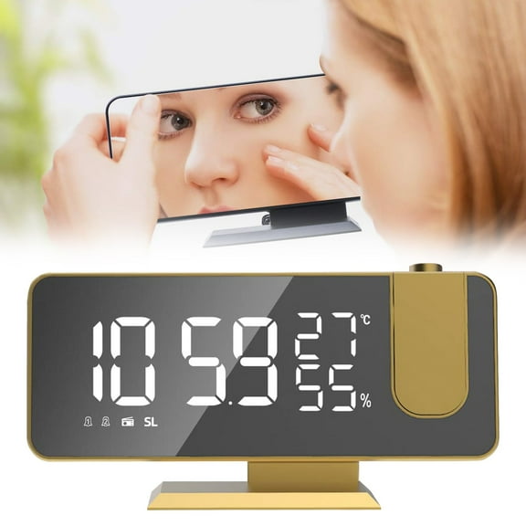 Clearance Desktop Ornament under $20,Projection Digital Alarm Clock For Bedrooms Radio Alarm Clock On Ceiling USB Charger Port Temperature & Humidity Display 7.3” Large LED Display 12/24H Loud A