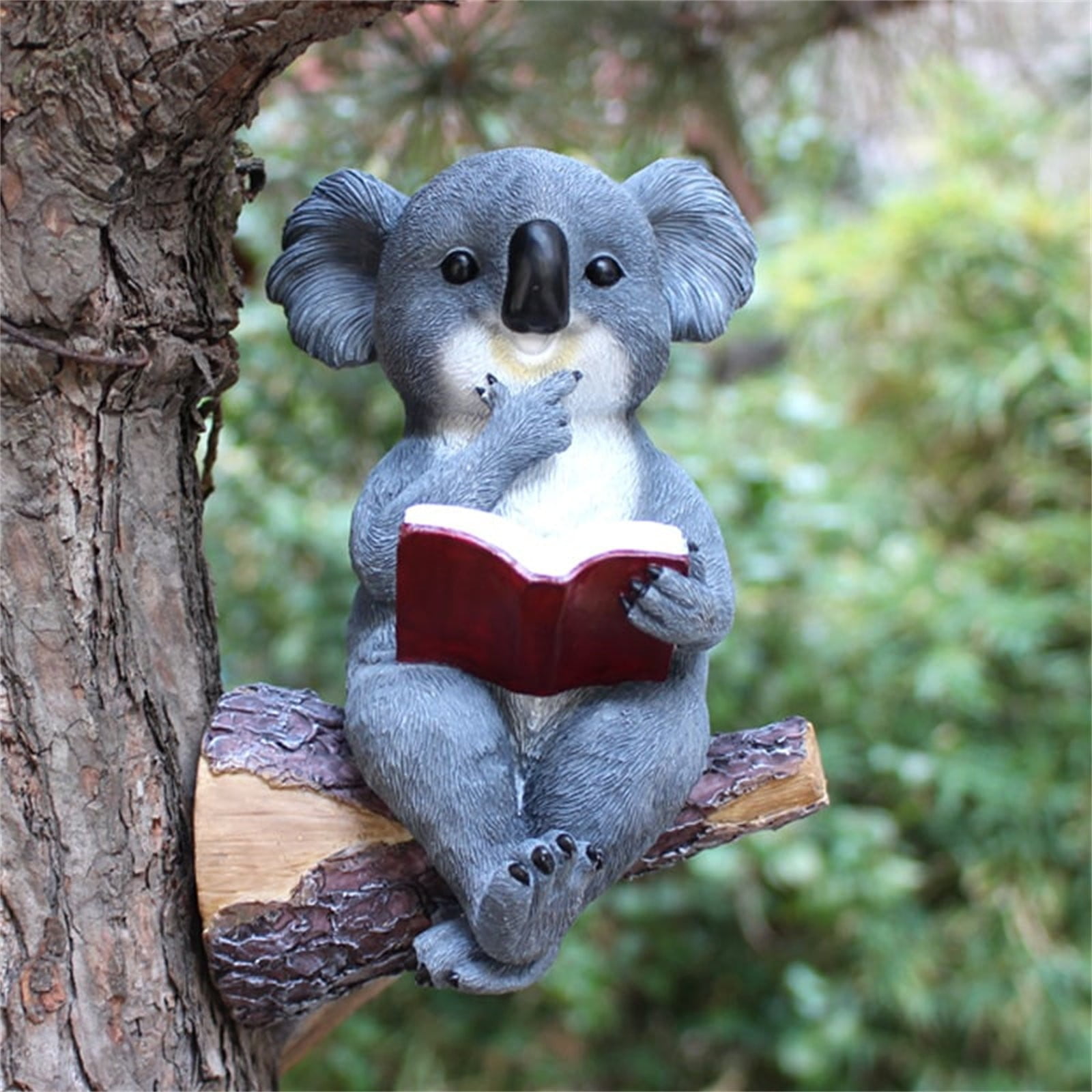 Clearance Desktop Ornament under $20,Solar Charging Baby Bear&Koala Reading Book Sculpture Resin Animal Statue Outdoor Decoration With Solar LED Lights Yard Art Sculpture For Yard Patio Porch De