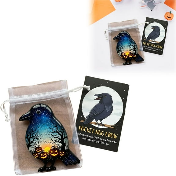 Clearance Desktop Ornament under $5,Halloween Pocket Cards 2D Acrylic Pocket Hug Card With Bag Crow Bat Grim Design Inspirational For Friends Family Halloween