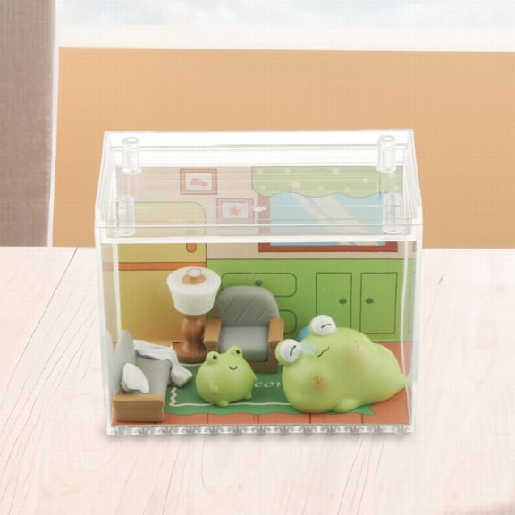 Clearance Desktop Ornament under $5,Miniature Frog Statue Resin Statue Table Center Gift Table Animal Sculpture With Acrylic Box Suitable For Birthday Bookshelf With Te