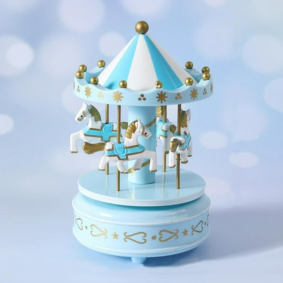 Clearance Desktop Ornament under $5,Music Box For Kids 4 Horse Rotating Windup Music Box Classic Musical Box Figurine Gift For Birthday Anniversaries Christmas And New Year (blue)