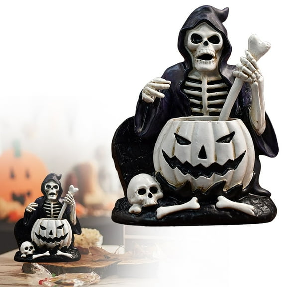 Clearance Desktop Ornament under $5,On Halloween Decoration Halloween Realistic Looking Human Skeleton Head Figurine House Statue Halloween Pumpkin Props For Halloween