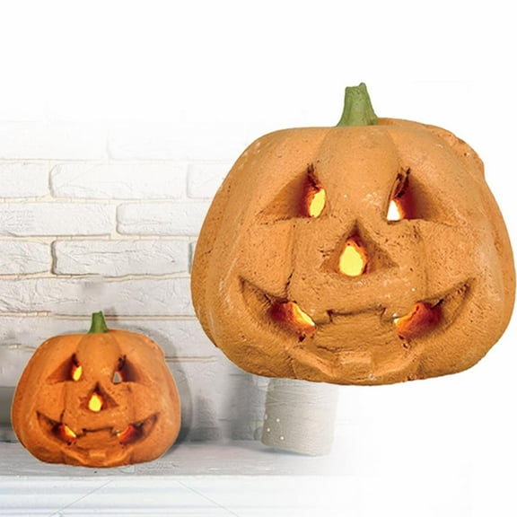 Clearance Desktop Ornament under $50,Halloween Creative Personality Fireplace Ceramic Fiber Pumpkin Head Flame Decor Items，Carved Pumpkin Single Pumpkin Fireproof Decoration