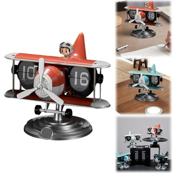 Clearance Desktop Ornament under $50,Time Flying Airplane Flip Clock Automatic Mechanical Desk Clock Creative Aircraft Design Table Decor Unique Decorative Timepiece For Home