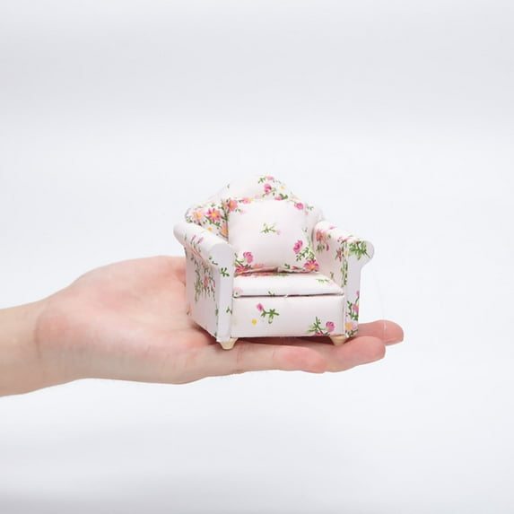 Clearance Desktop Ornament under $5,1:12 Dollhouse Dollhouse Mini Furniture Living Room Scene Model Small Floral Fabric Double Sofa