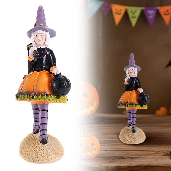 Clearance Desktop Ornament under $5,Bewitching Halloween Witch Doll Statue Decorative Tabletop Figurine Resin Home Desktop Decor