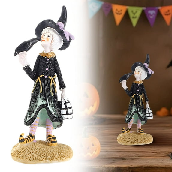 Clearance Desktop Ornament under $5,Bewitching Halloween Witch Doll Statue Decorative Tabletop Figurine Resin Home Desktop Decor