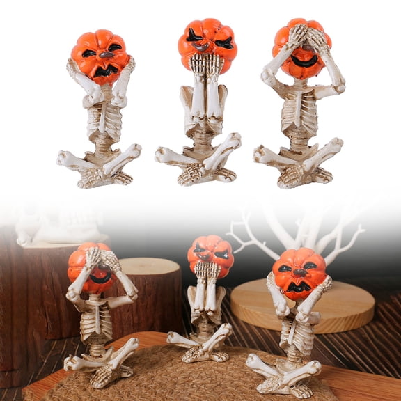 Clearance Desktop Ornament under $5,Meditation Yoga Pumpkin Figurine Set Hear No Evil Speak No Evil Statues Halloween Gothic Home Decor