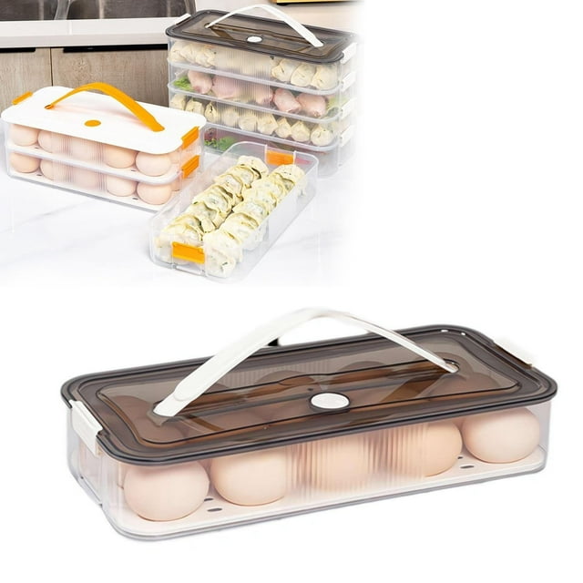 Clearance! Deviled Egg Carrier with Lid,Egg Trays with Handle,Stack Portable Stackable Trays,Clear Egg Cotainer eggs Holders, for Thanksgiving Day, Easter, Holiday,Parties and Kitchen