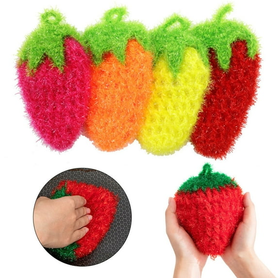 Clearance! Dish Scrubber Non Scratch Cleaning Sponge Hand Crochet Double Layered Dish Cloth Kitchen Sponge for Washing Dishes for Cookware Tubs Strawberry