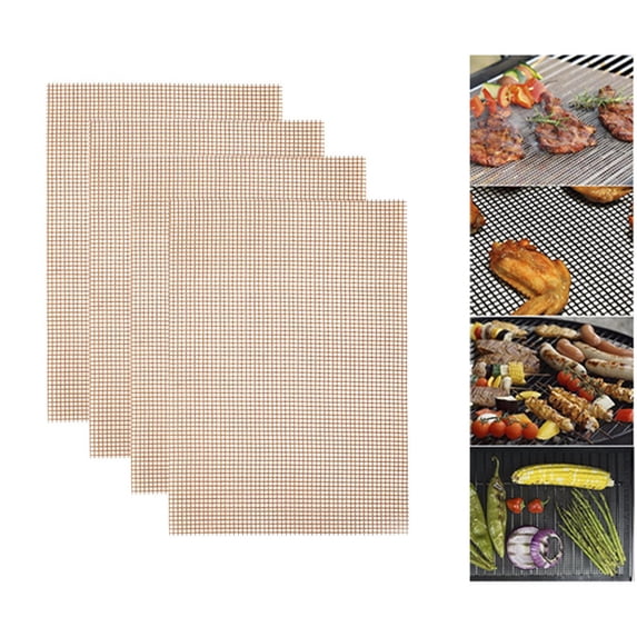 Hvmvliv Disposable BBQ Grill Net Grill Mesh Mat Set 4Pcs BBQ Grill Accessories Reusable Non-Stick Grill Mat for Vegetables Fish Grilling Mat Sheets for Outdoor Smoker Grill BBQ Tools Brown