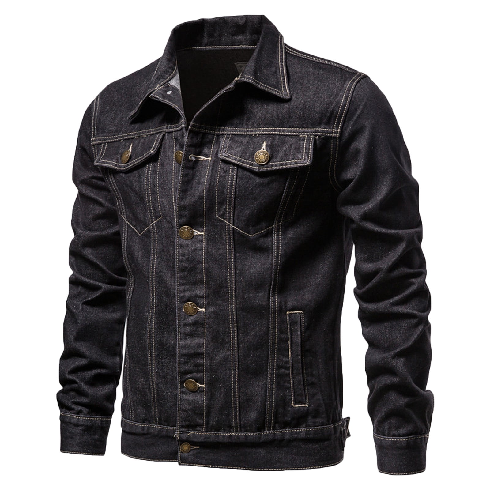 Distressed Denim Jacket Men's Button Down Denim Jacket Trucker Jean Coat  Ripped Motorcycle Slim Fit Blue Jean Jackets Coat - Walmart.com, image size:1600x1600