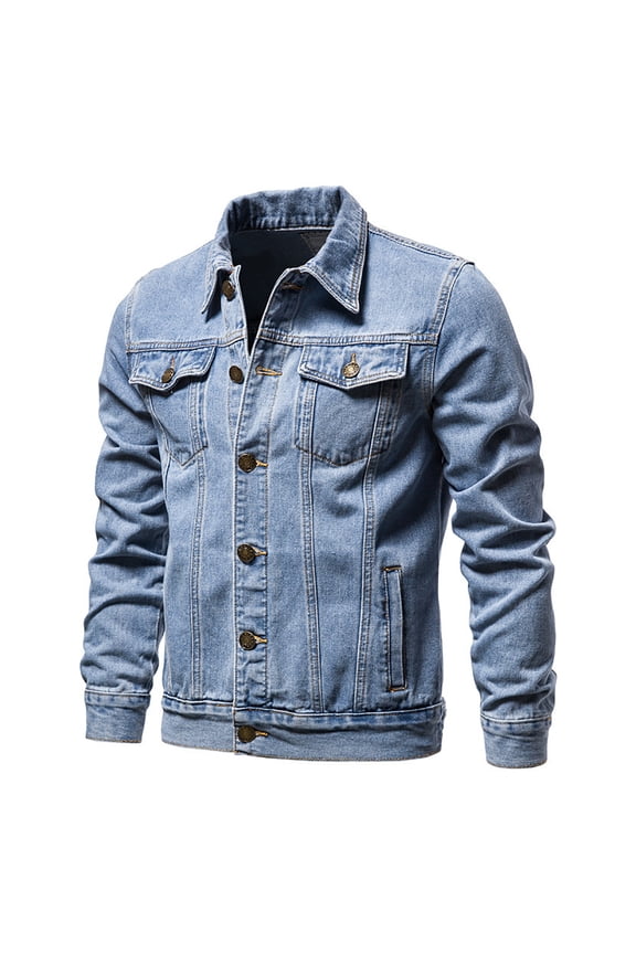 Clearance Distressed Denim Jacket Men's Button Down Denim Jacket Trucker Jean Coat Ripped Motorcycle Slim Fit Blue Jean Jackets Coat