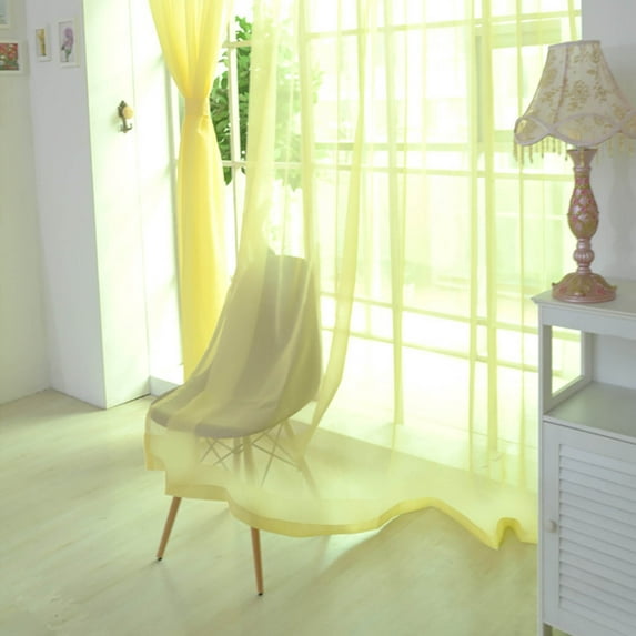 Djunllk 2 Pcs Sheer Curtains - 31 X 78 inch Gauze Semitransparent Glass Gauze Soft Light Drapes Curtains for Bedroom Livingroom Window, Yellow