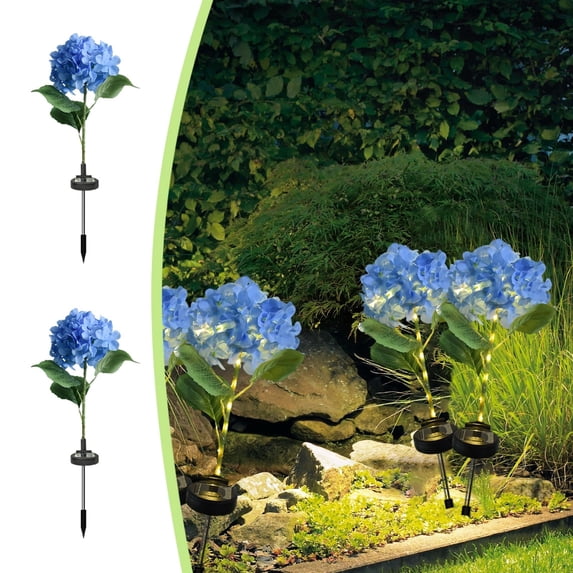 Djunllk Solar Lights Outdoor 2 Pack, Solar Flowers Lights Outdoor Garden Waterproof Hydrangea Auto On/Off Lighting Beautiful Patio Decor Gifts for Women