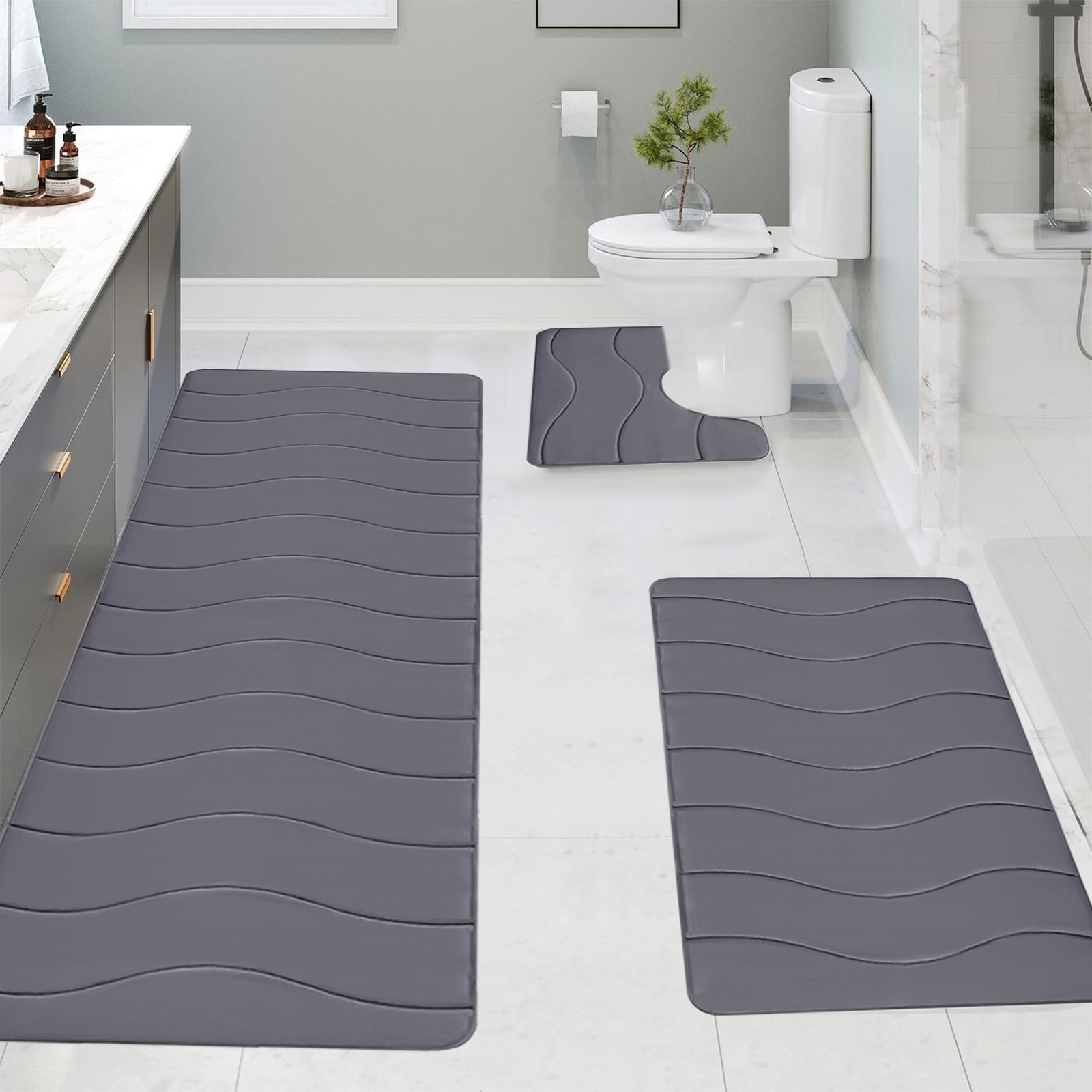 Clearance! Djunllk Large Bathroom Rugs Sets 3 Piece - Memory Foam Super ...
