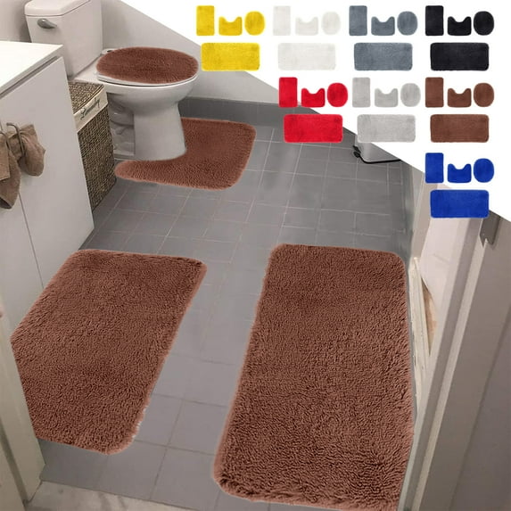 Clearance! Djunllk Bathroom Rugs Sets 4 PCS - Plushes Thick Long Velvet Bath Mat Rubber Backing Non-Slip Carpet, Water Absorption Easier to Dry Bath Mats for Bathroom, Brown