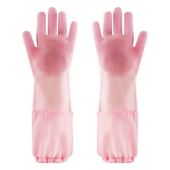Djunllk Cleaning Gloves - Long Cuffs Reusable Clear Gloves with Elastic Drawstring, Flexible Non-Slip Dishwashing Gloves for Kitchen & Bathroom Cleaning