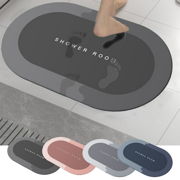 Djunllk Diatomaceous Bathroom Rugs - Super Water Absorption Fast Drying Bathroom Rug, Soft Elastic Non-Slip Rubber Backing Carpet, Washable Bath Rugs, 16 x 24 Inch, Black