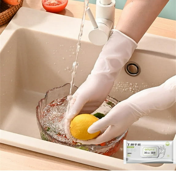 Djunllk Disposable Gloves 30PCS - Kitchen Gloves Food Grade Lightweight Tight Fit, Flexible Waterproof Cleaning Gloves for Washing Dishes and Cleaning Tasks Large Size