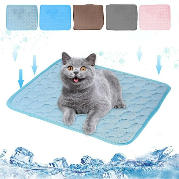 Djunllk Dog Mat - Summer Dog Cool Mat, Ice Silk Cool Rugs for Dog Bed, Breathable Washable Portable Self-Cool Foldable, Dog Bed for Kennels, Crates, Cars, Indoor Or Outdoor, Light Blue