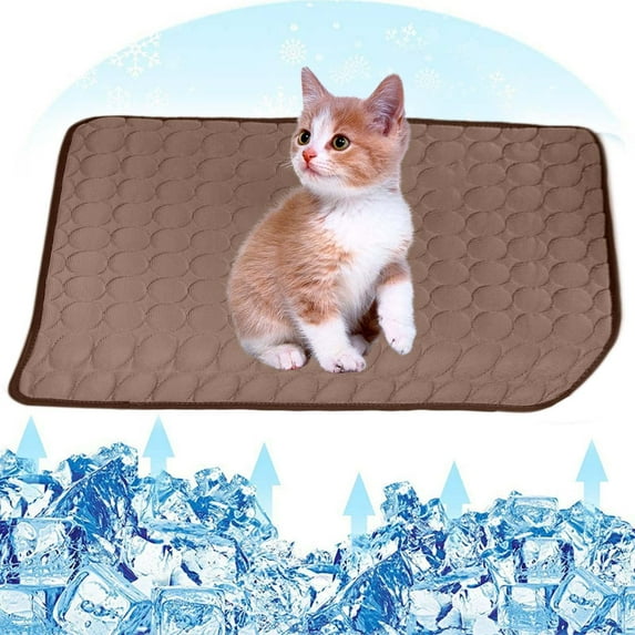 Djunllk Dog Mat - Summer Dog Cool Mat, Ice Silk Cool Rugs for Dog Bed, Breathable Washable Portable Self-Cool Foldable, Dog Bed for Kennels, Crates, Cars, Indoor Or Outdoor, Coffee