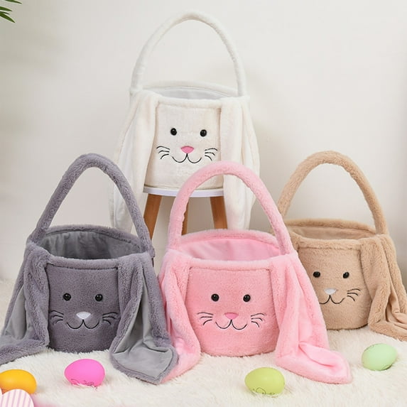 Djunllk Easter Basket - Cute Soft Easter Eggs Buckets Bags with Rabbit Ears, Candy Gifts Storage Tote Bags for Kids, Easter Decorations