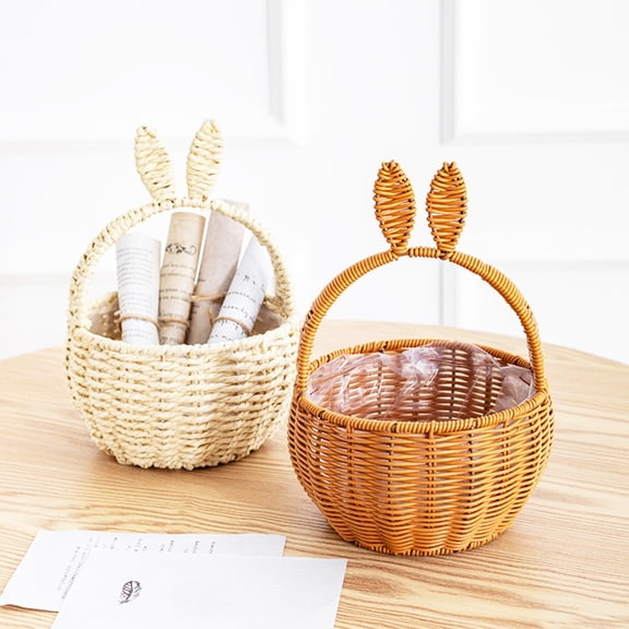 Djunllk Bunny Easter Basket Spring Farmhouse Woven Baskets for Storage Easter Eggs Flowers Decorations