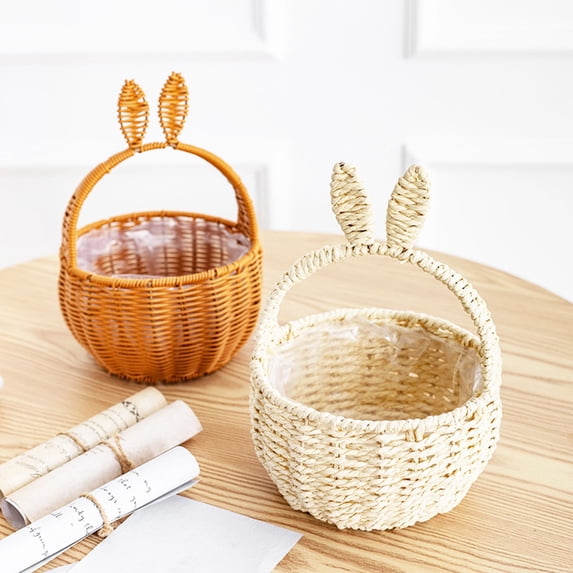 Djunllk Bunny Easter Basket Spring Farmhouse Woven Baskets for Storage Easter Eggs Flowers Decorations