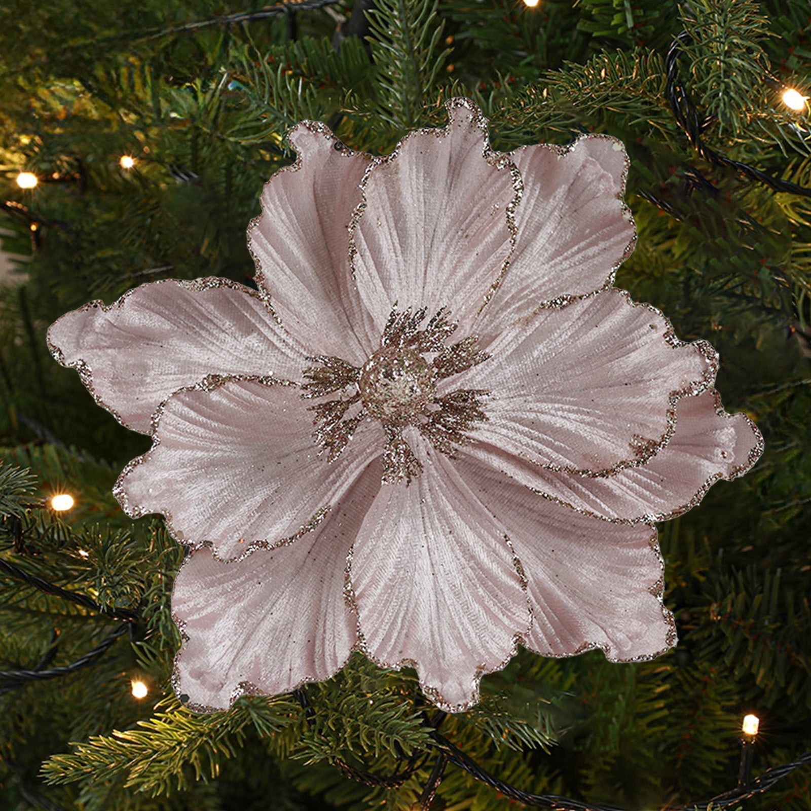 Djunllk Magnolia Artificial Flowers for Outdoors - Beautiful Glitter Handmading Lock Edges Fake Flowers, Unique Faux Flowers Home Decor for Wedding Day Mother's Day Gifts