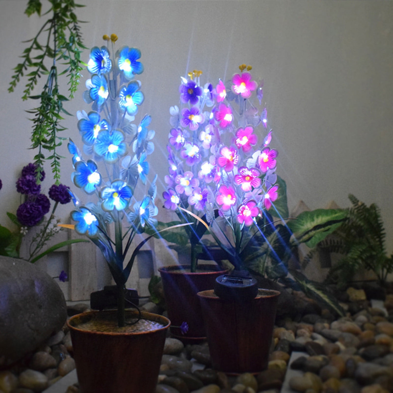 Clearance! Djunllk Solar Lights Outdoor - Vintage Metal Night Light IP65 Waterproof Automatic Lighting, Fake Flowers With Plant Pot for Outside Yard Patio Planter Walkway