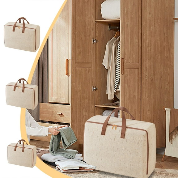 Djunllk Storage Bags - Thickened Large Capacity Storage Bins with Lids, Stackable Space Saving Storage and Organization for Bedroom Clothing with Reinforced Handles