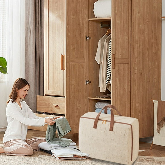 Djunllk Storage Bags - Thickened Large Capacity Storage Bins with Lids, Stackable Space Saving Storage and Organization for Bedroom Clothing with Reinforced Handles