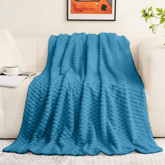 Djunllk Throw Blanket for Couch - Blue Super Cozy Soft Blanket, Fluffy Throw Blanket All Year Round Home Decor Fuzzy Warm Gifts for Women 27.5" x 39.3"
